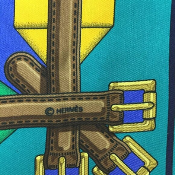 478184AH (S2) Hermes Scarf Les Sangles Carre 90 Multicolor Silk 100% - Picture 8 of 9